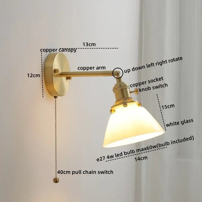 Modern glass copper led wall lights for bedroom reading