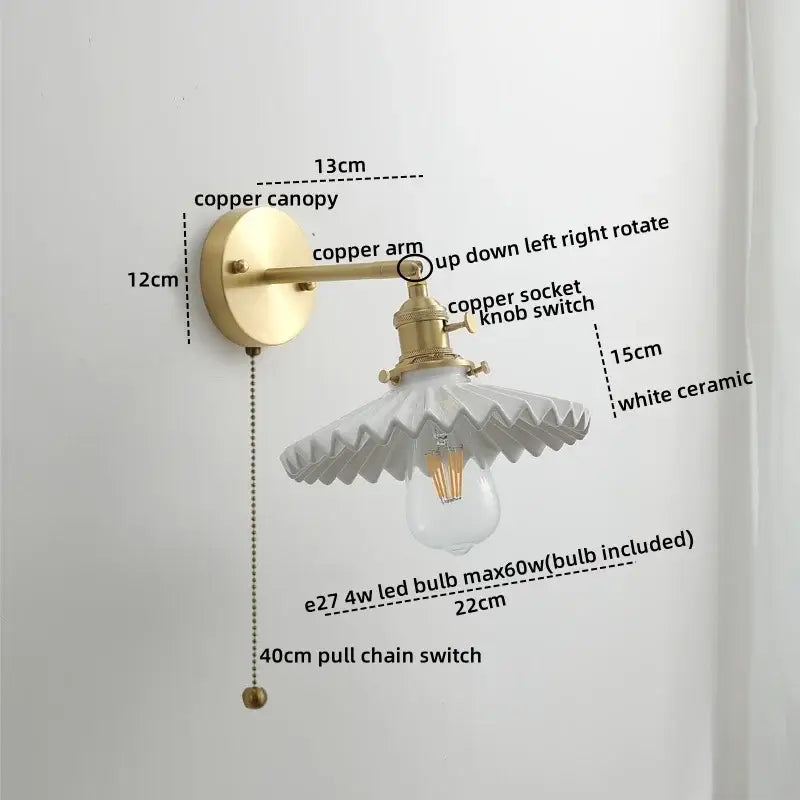 Modern glass copper led wall lights for bedroom reading