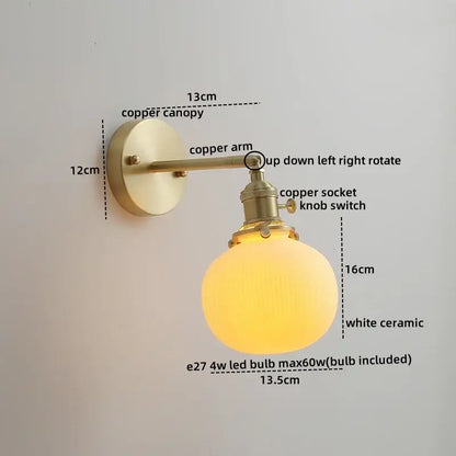 Modern glass copper led wall lights for bedroom reading