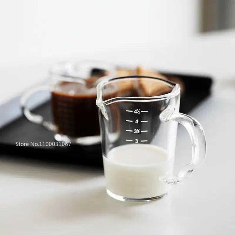 Modern glass cup with wooden handle measuring jug kitchen tool