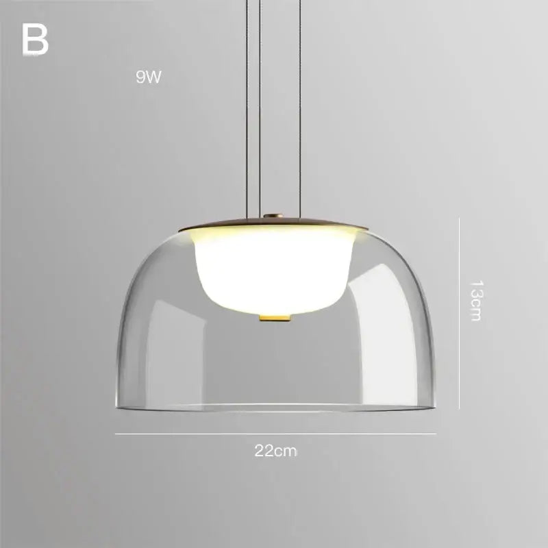 Modern glass dome pendant lights for dining room with wood fixture