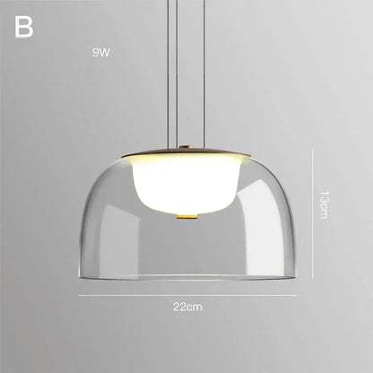 Modern glass dome pendant lights for dining room with wood fixture