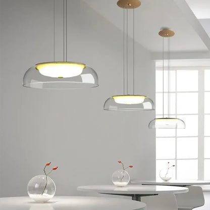 Modern glass dome pendant lights for dining room with wood fixture