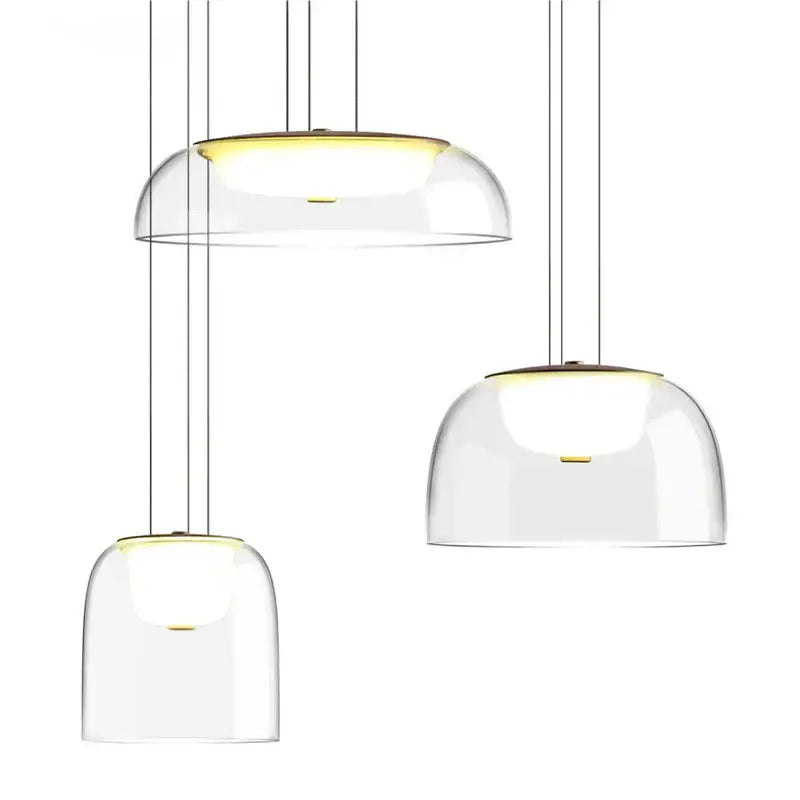 Modern glass dome pendant lights for dining room with wood fixture