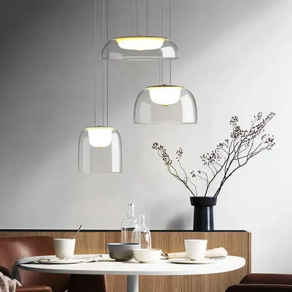 Modern glass dome pendant lights for dining room with wood fixture