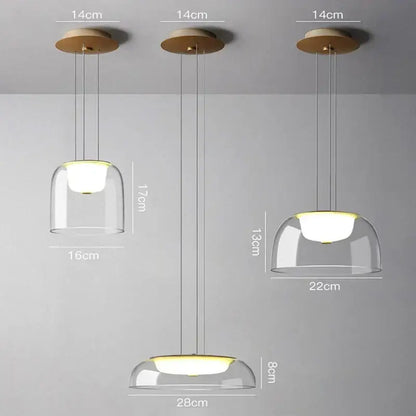 Modern glass dome pendant lights for dining room with wood fixture