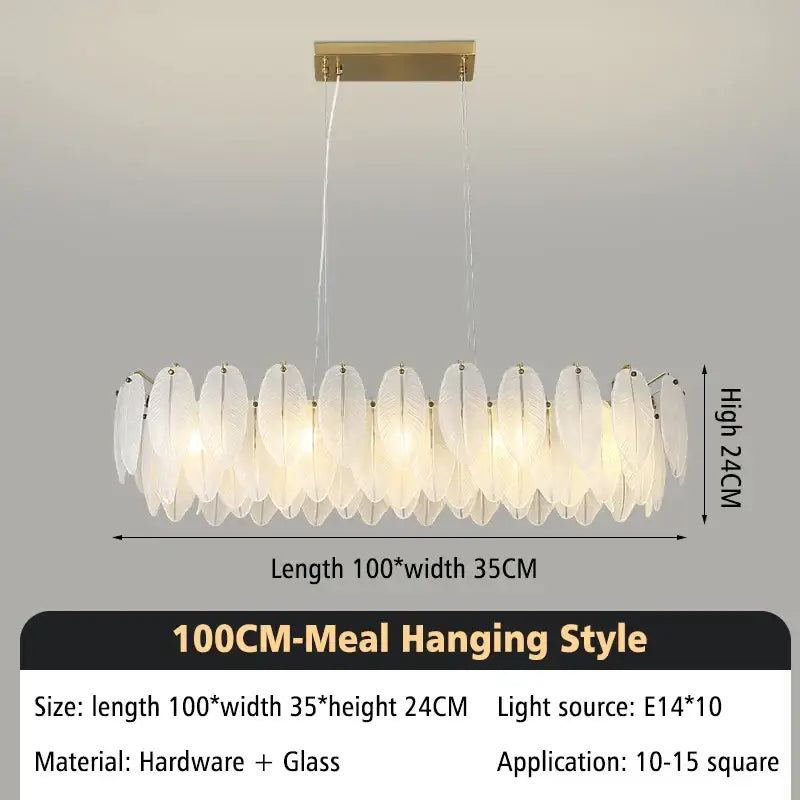 Modern glass feather chandelier living room brass pendant light