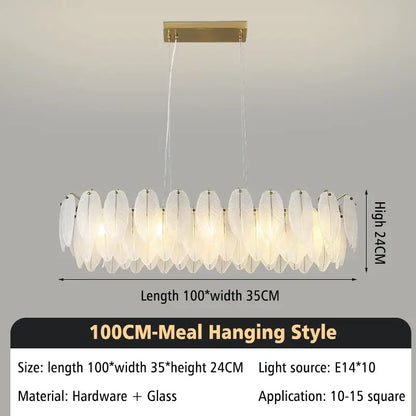 Modern glass feather chandelier living room brass pendant light