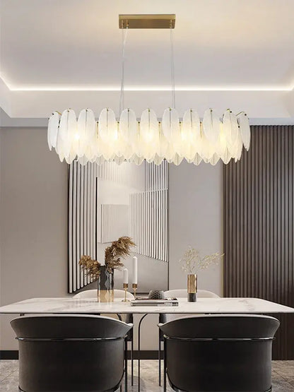 Modern glass feather chandelier living room brass pendant light
