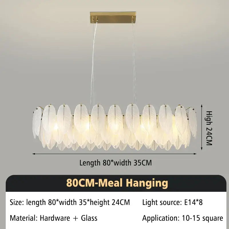 Modern glass feather chandelier living room brass pendant light