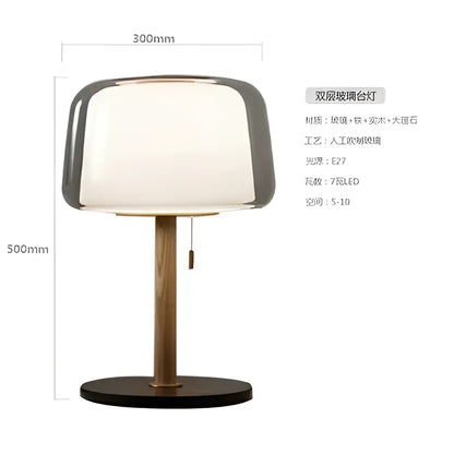 Modern glass floor lamp with wood pole for living room