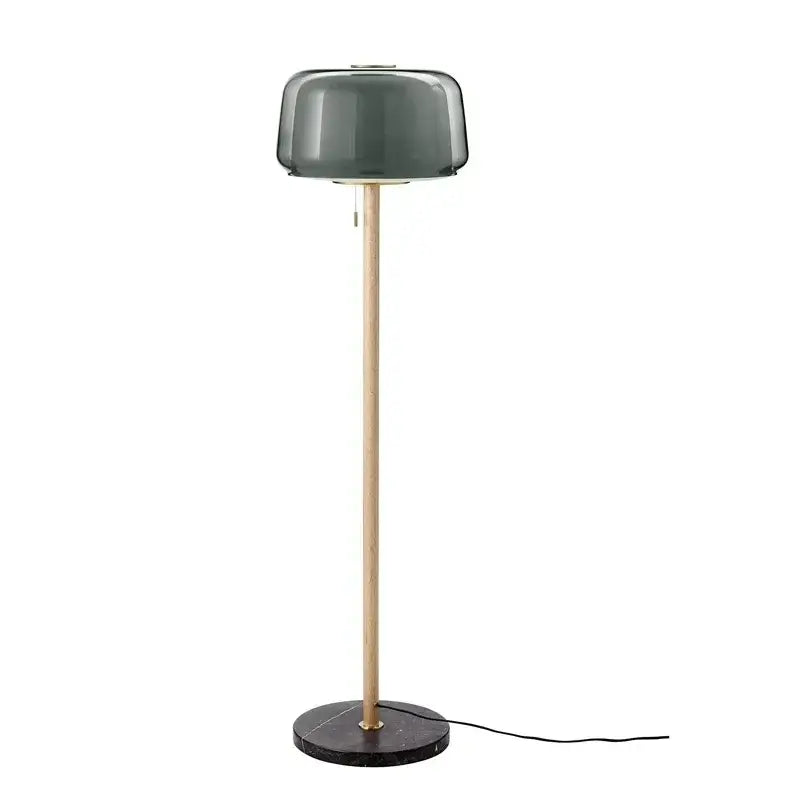Modern glass floor lamp with wood pole for living room