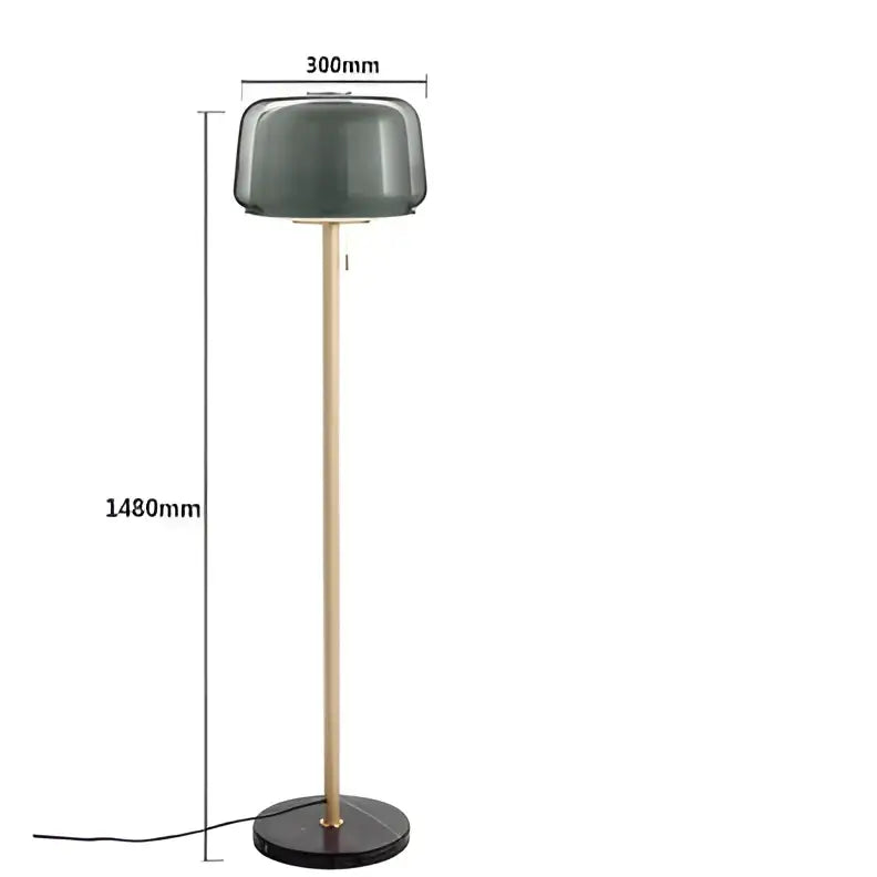 Modern glass floor lamp with wood pole for living room