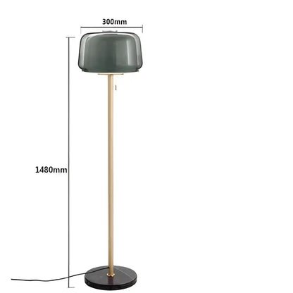 Modern glass floor lamp with wood pole for living room