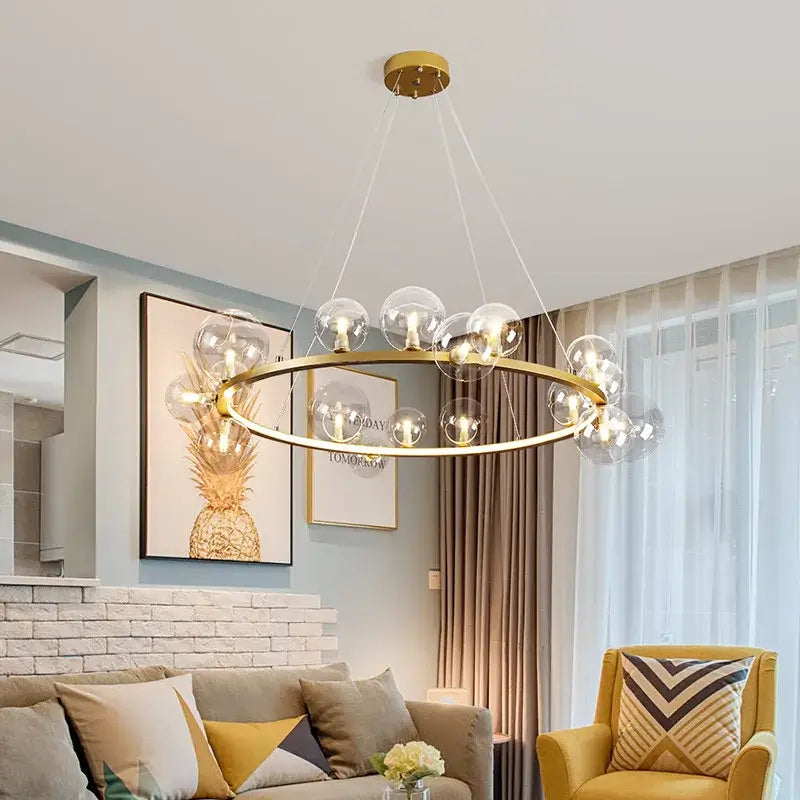 Modern glass globe chandelier lamp black & gold kitchen island light