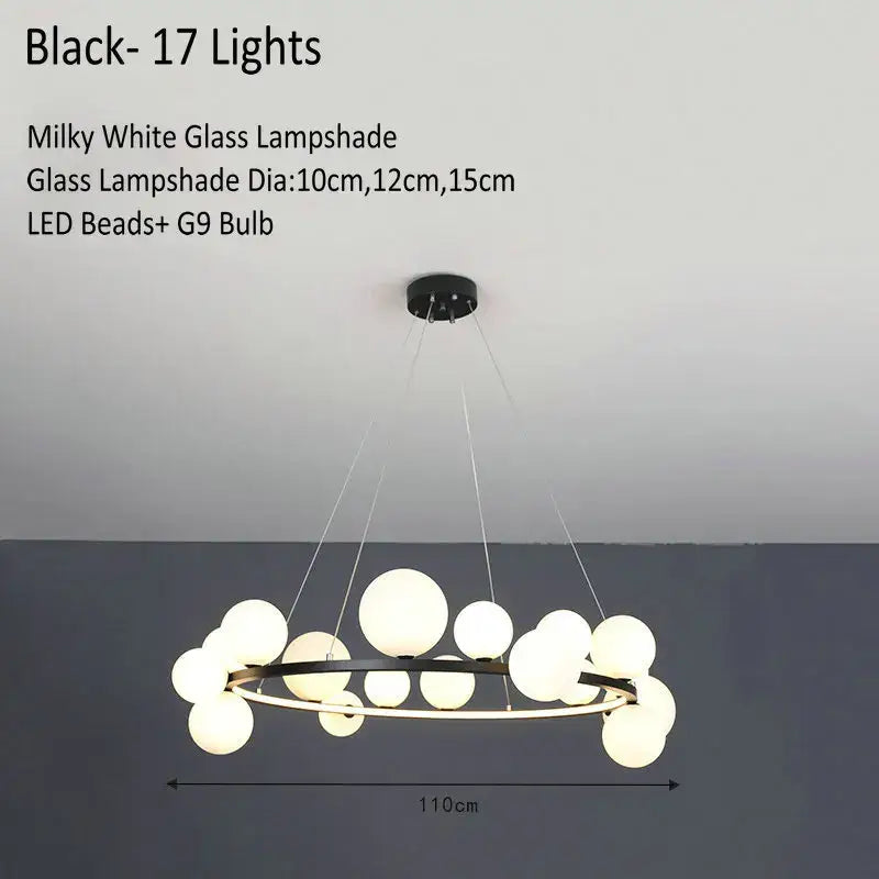 Modern glass globe chandelier lamp black & gold kitchen island light