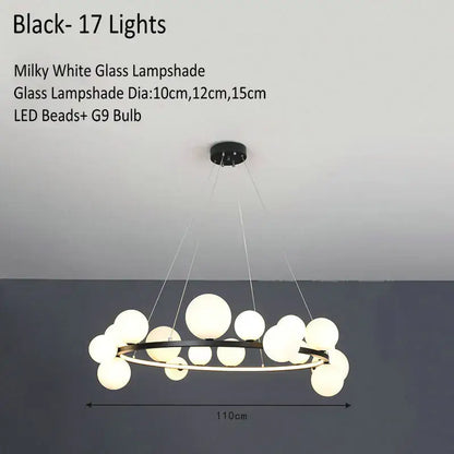Modern glass globe chandelier lamp black & gold kitchen island light