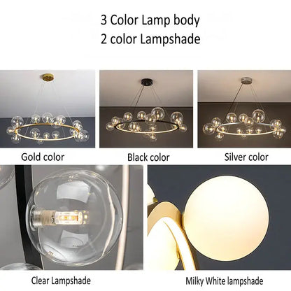 Modern glass globe chandelier lamp black & gold kitchen island light