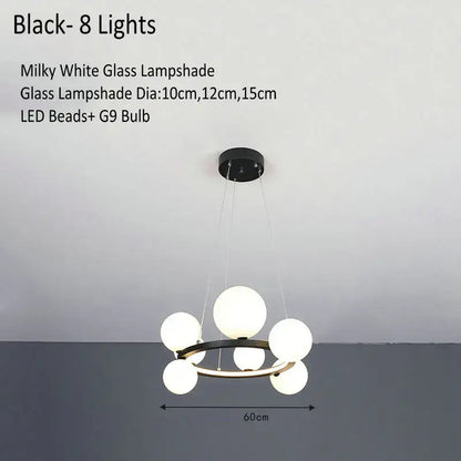 Modern glass globe chandelier lamp black & gold kitchen island light