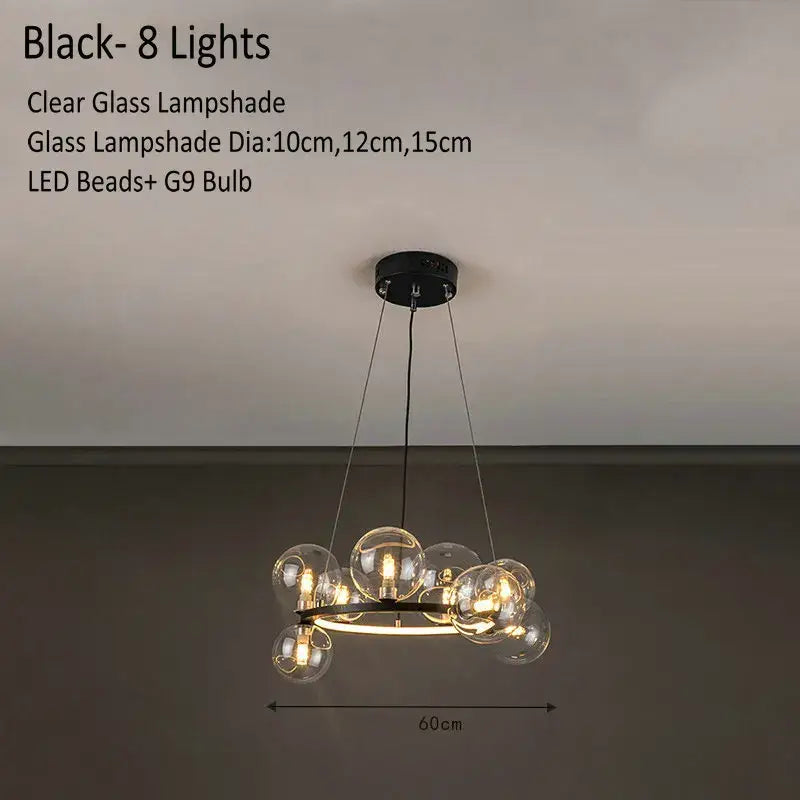 Modern glass globe chandelier lamp black & gold kitchen island light