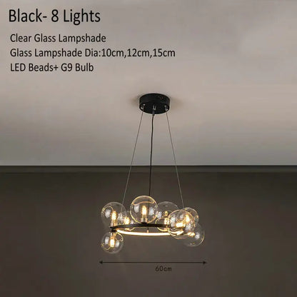 Modern glass globe chandelier lamp black & gold kitchen island light
