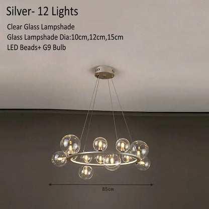 Modern glass globe chandelier lamp black & gold kitchen island light