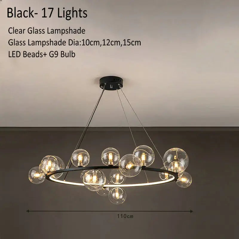 Modern glass globe chandelier lamp black & gold kitchen island light