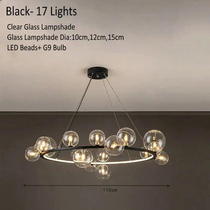 Modern glass globe chandelier lamp black & gold kitchen island light
