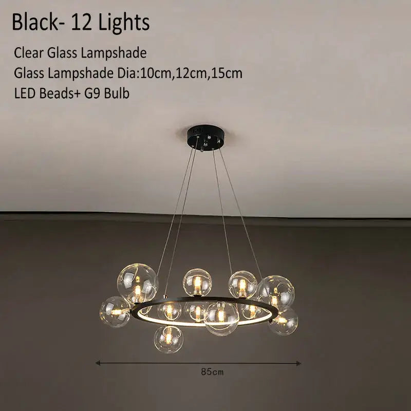 Modern glass globe chandelier lamp black & gold kitchen island light
