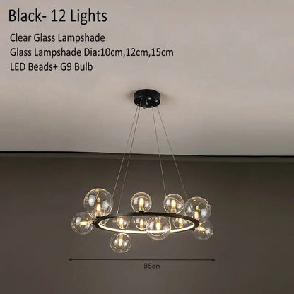 Modern glass globe chandelier lamp black & gold kitchen island light
