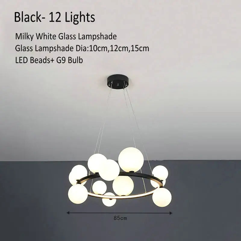 Modern glass globe chandelier lamp black & gold kitchen island light