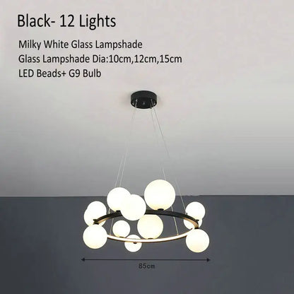 Modern glass globe chandelier lamp black & gold kitchen island light