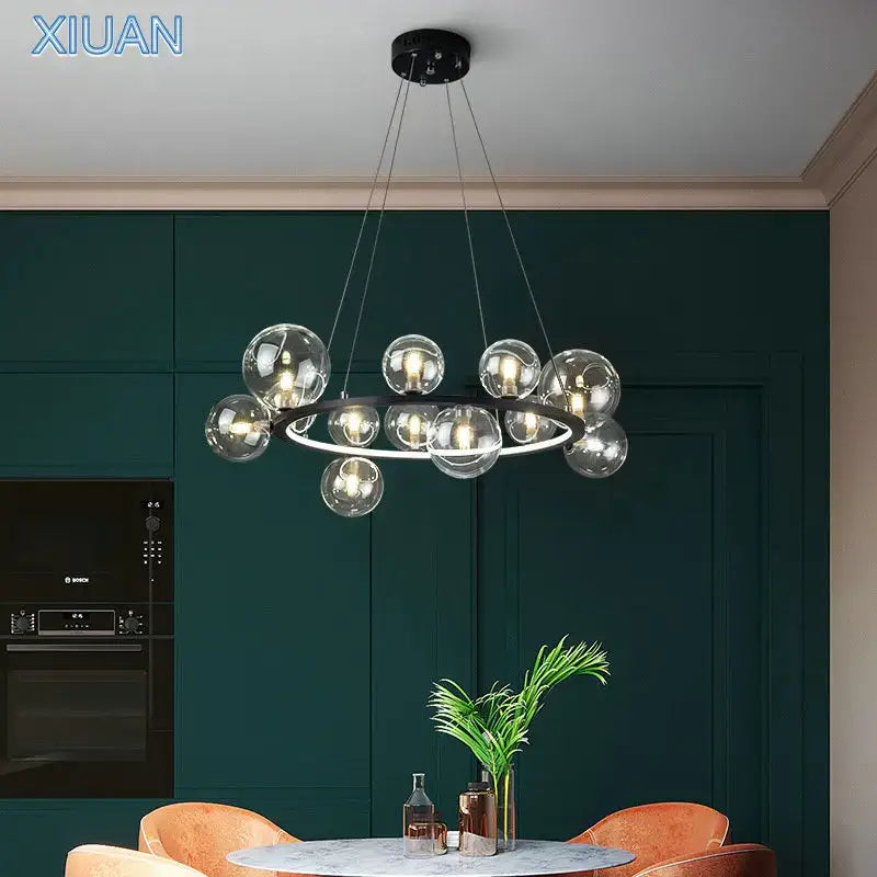 Modern glass globe chandelier lamp black & gold kitchen island light