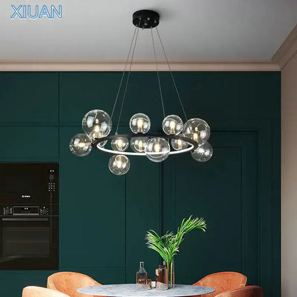 Modern glass globe chandelier lamp black & gold kitchen island light