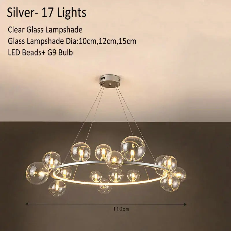 Modern glass globe chandelier lamp black & gold kitchen island light