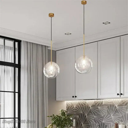 Modern glass globe chrome pendant light dining room hanging lamp