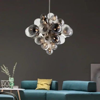 Modern glass globe led chandelier living room ribbed pendant light