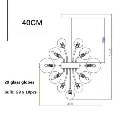 Modern glass globe led chandelier living room ribbed pendant light