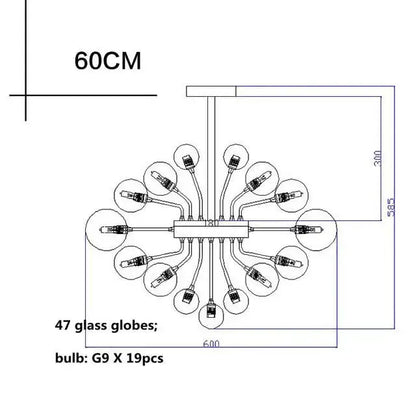 Modern glass globe led chandelier living room ribbed pendant light