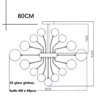 Modern glass globe led chandelier living room ribbed pendant light