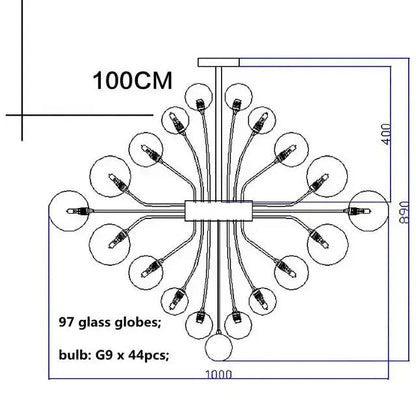 Modern glass globe led chandelier living room ribbed pendant light