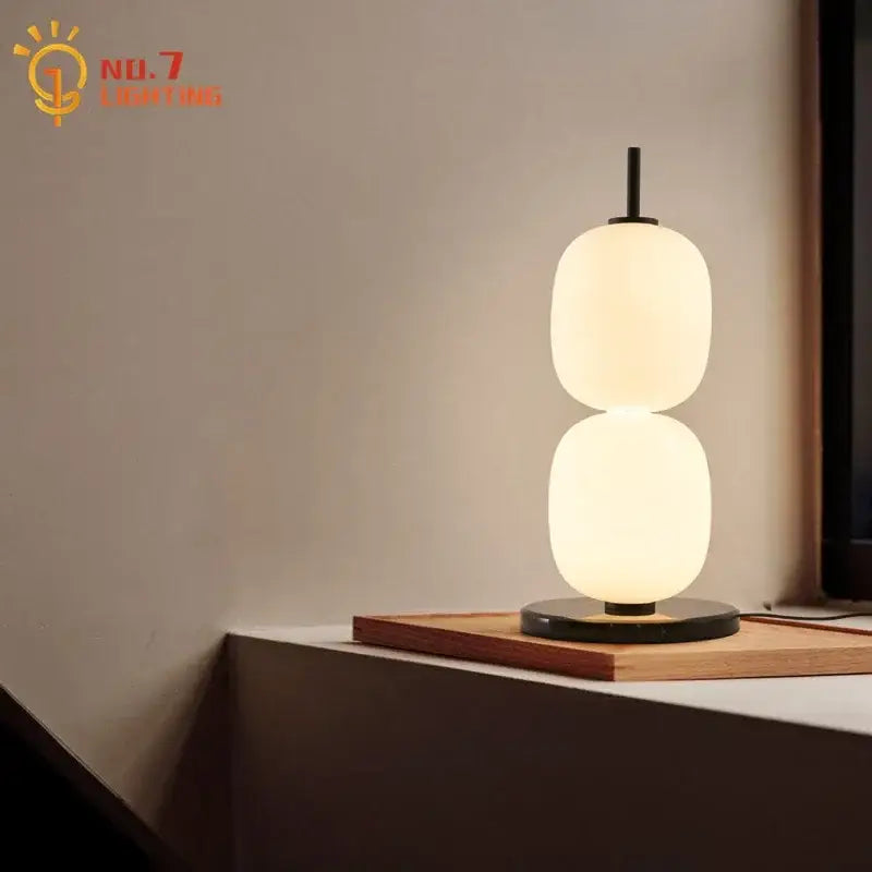 Modern glass gourd table lamp with marble base – bedroom light