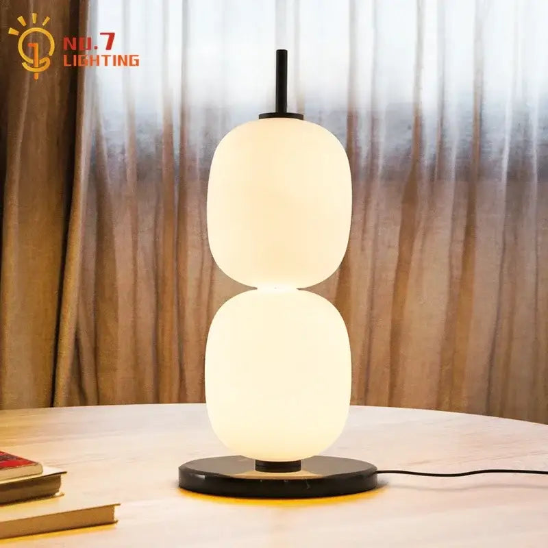 Modern glass gourd table lamp with marble base – bedroom light