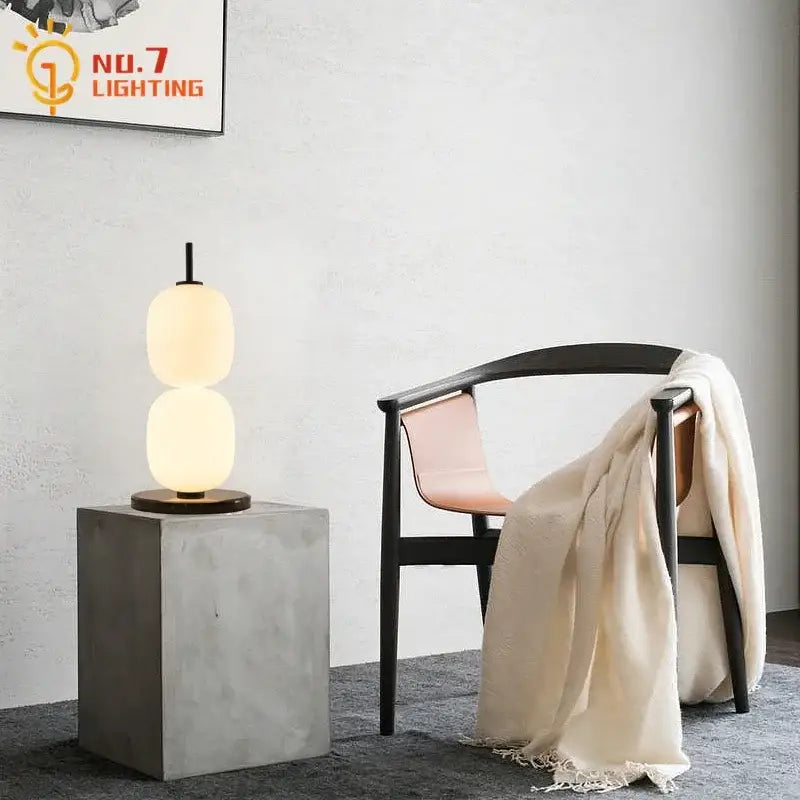 Modern glass gourd table lamp with marble base – bedroom light