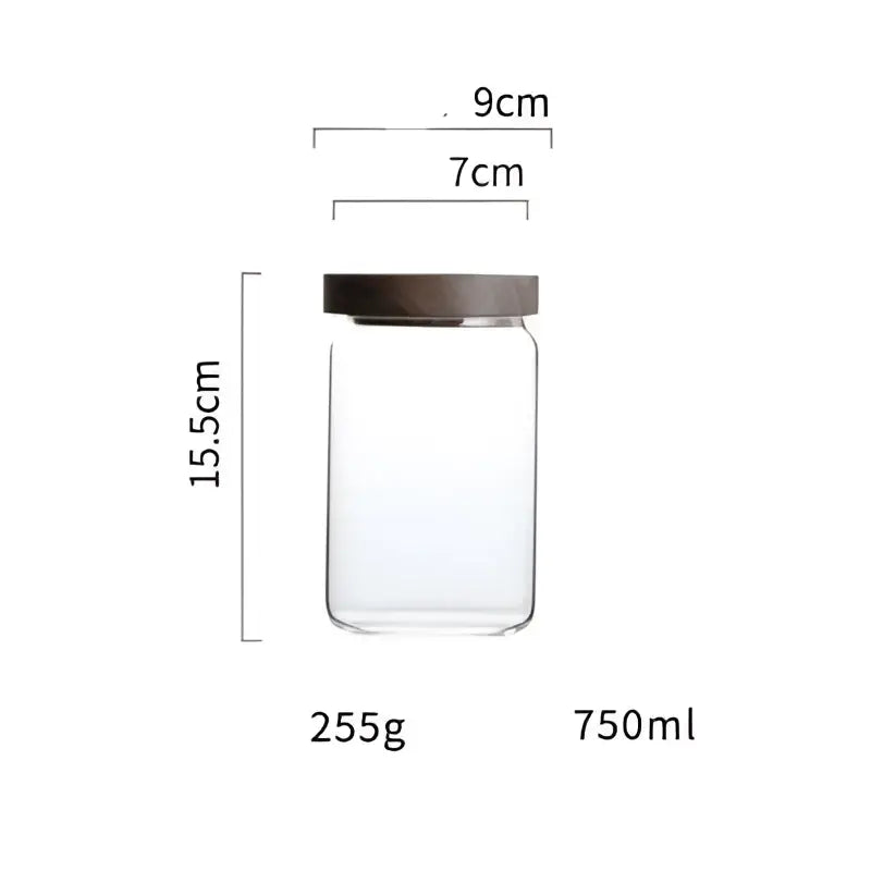 Modern glass hermetic storage jars with dark wood airtight lids kitchen