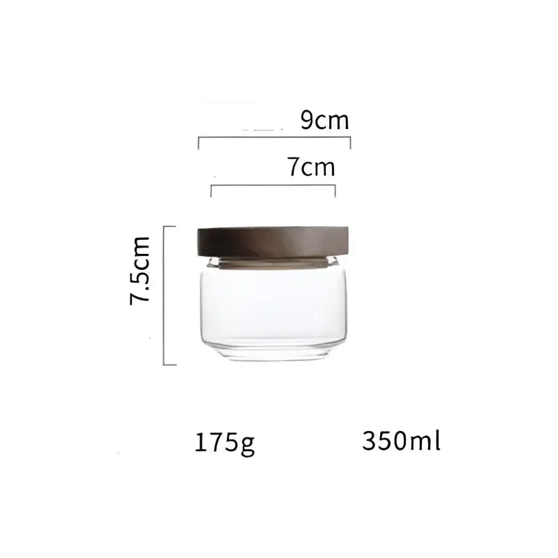 Modern glass hermetic storage jars with dark wood airtight lids kitchen