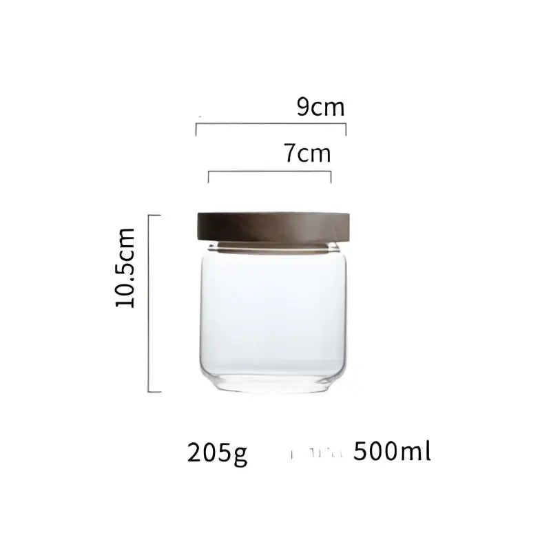 Modern glass hermetic storage jars with dark wood airtight lids kitchen