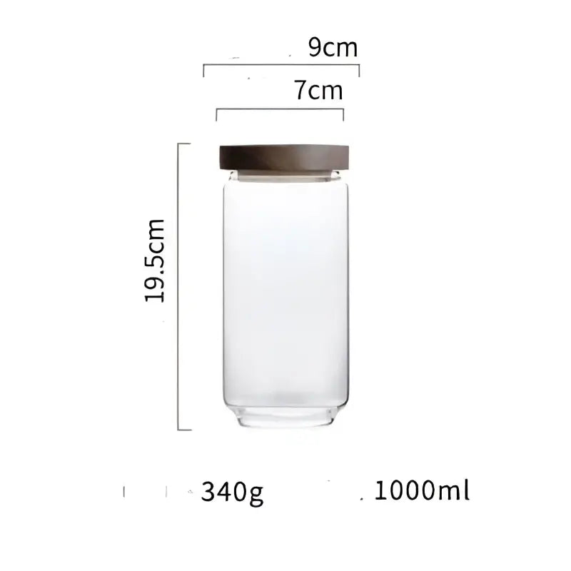 Modern glass hermetic storage jars with dark wood airtight lids kitchen
