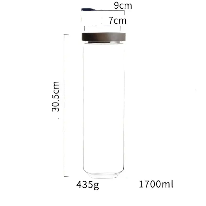 Modern glass hermetic storage jars with dark wood airtight lids kitchen