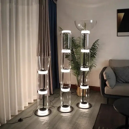 Modern glass led floor lamp for living room with glowing rings